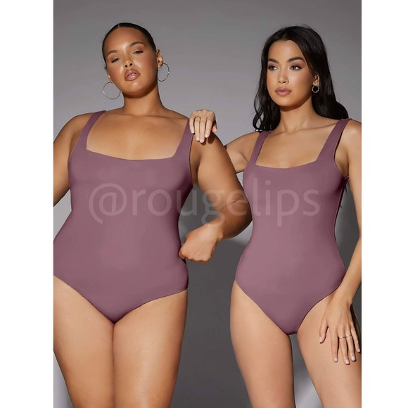 Mauve Purple Tank Bodysuit Square Neck Slim Fit Stretchy - Picture 6 of 7